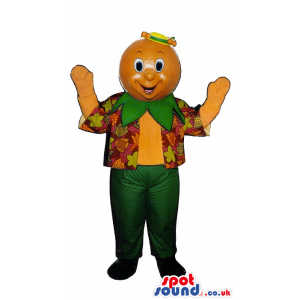 Orange Fruit Head Character Mascot Wearing A Colorful Vest -