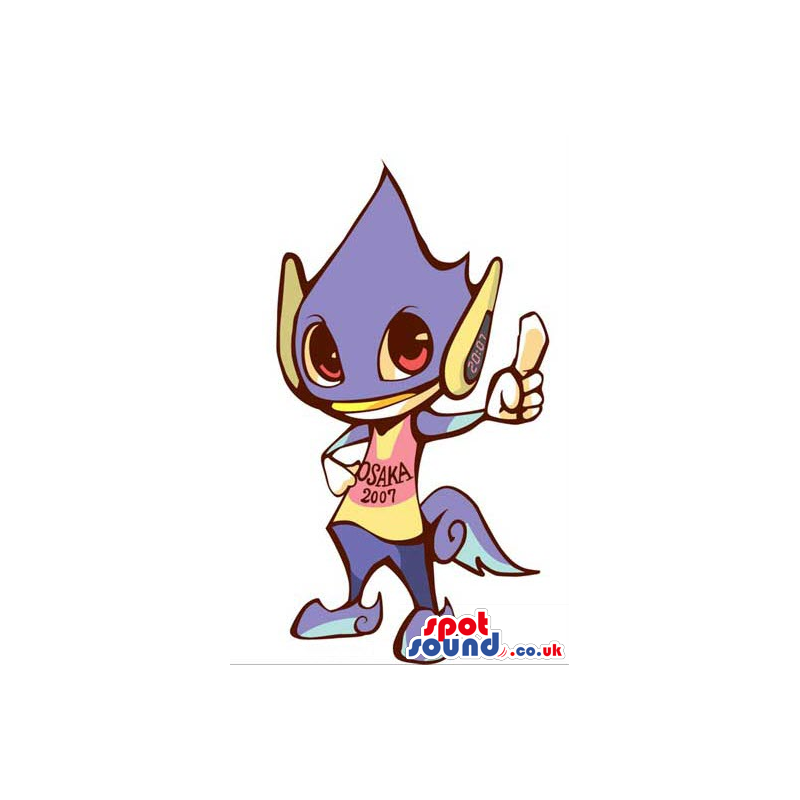 Purple And White Sports Mascot Drawing Wearing Osaka 2007 Text