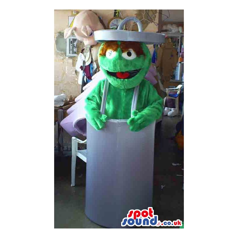 Popular Green Hairy Muppets Monster Mascot In A Trash Can -