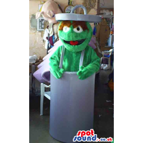 Popular Green Hairy Muppets Monster Mascot In A Trash Can -