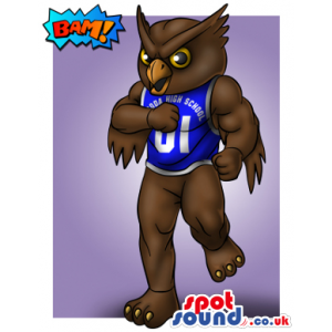 Owl Mascot Drawing Wearing Blue Sports Garments With A Number -