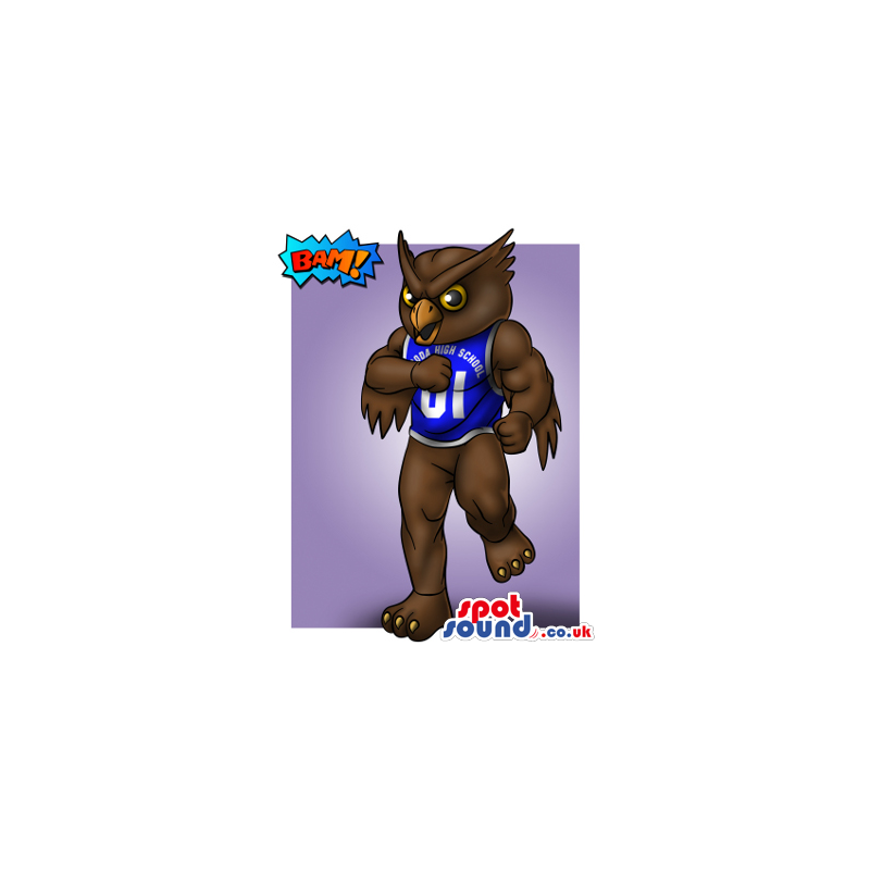 Owl Mascot Drawing Wearing Blue Sports Garments With A Number -