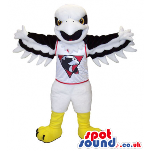 White Eagle Plush Mascot Wearing Sports Clothes With A Logo -
