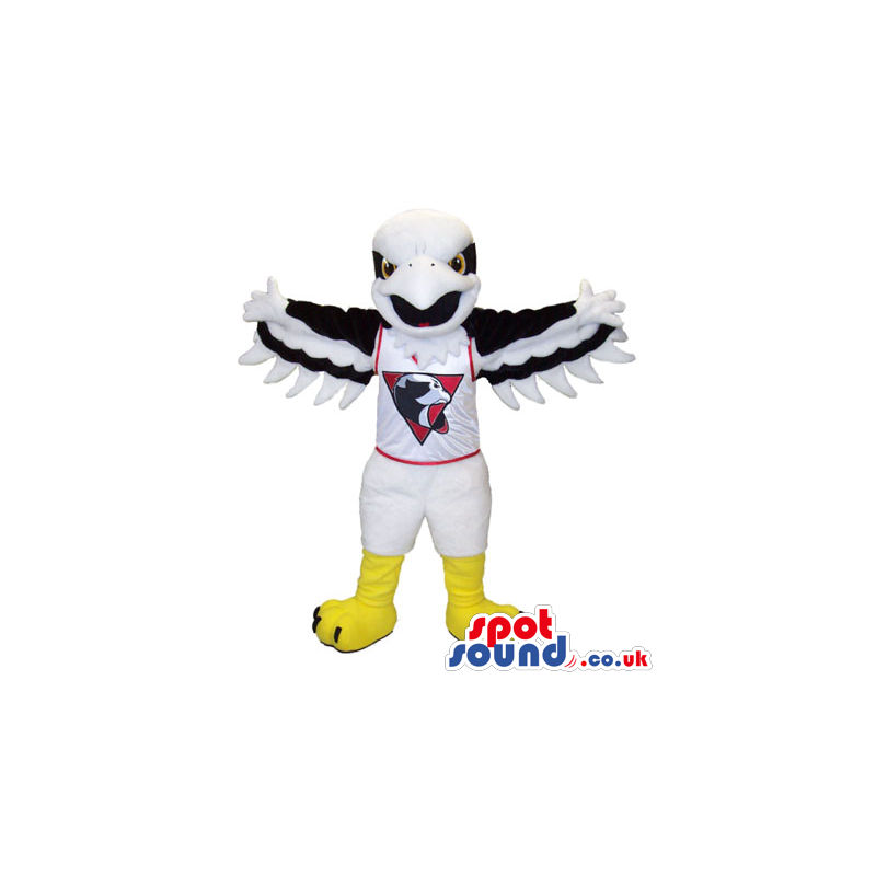 White Eagle Plush Mascot Wearing Sports Clothes With A Logo -