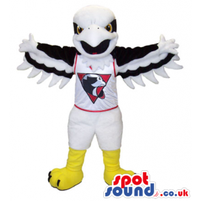 White Eagle Plush Mascot Wearing Sports Clothes With A Logo -