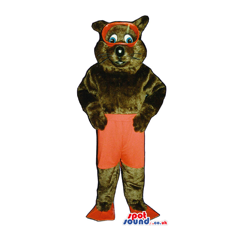 Brwon Chipmunk Plush Mascot Wearing Red Diving Gear - Custom