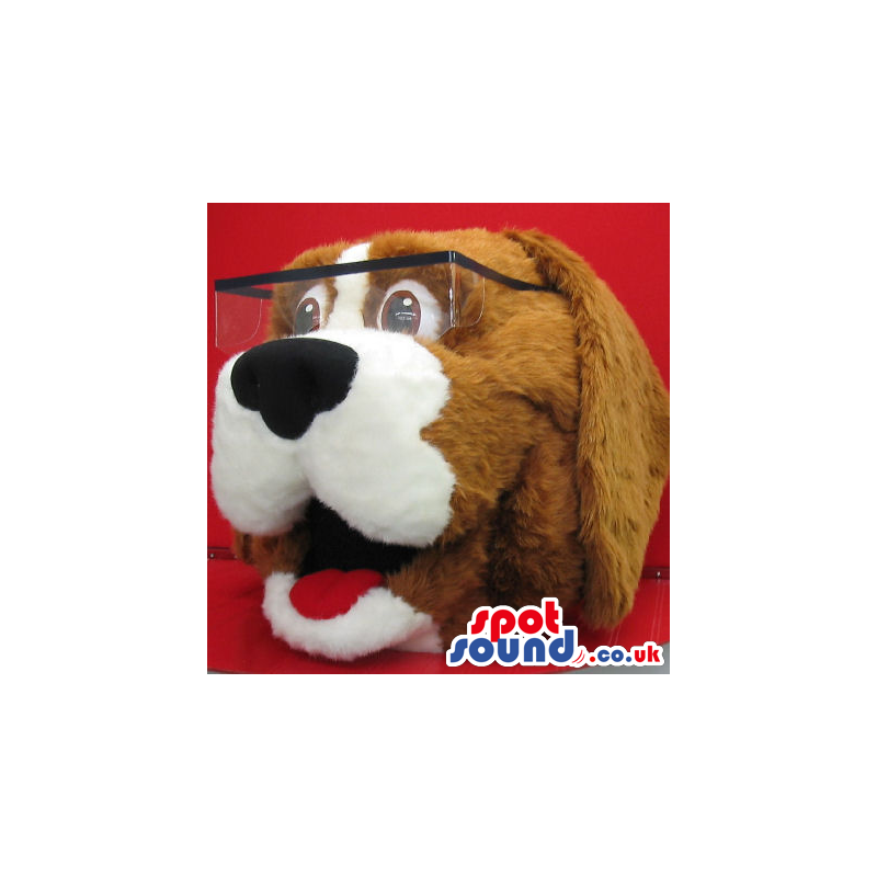 Brown And White Dog Plush Mascot Head Wearing Glasses - Custom