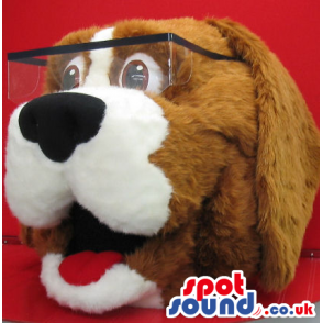 Brown And White Dog Plush Mascot Head Wearing Glasses - Custom