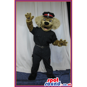 Brown Dog Plush Mascot With Hairy Ears Wearing A Police Uniform
