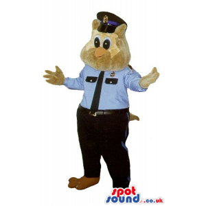Brown Owl Plush Mascot With A Hairy Face Wearing A Police