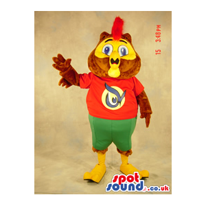 Brown Owl Plush Mascot Wearing A Red And Green Shorts - Custom