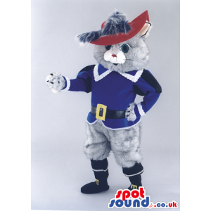 "Puss in boots" cat mascot with hat and robe and black boots -