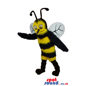 Customizable Hairy Bee Plush Mascot With Yellow Eyes. - Custom