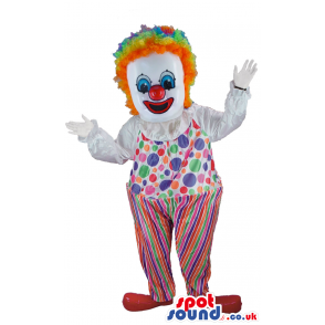 Clown Character Mascot With A Colorful Wig And Clothes - Custom