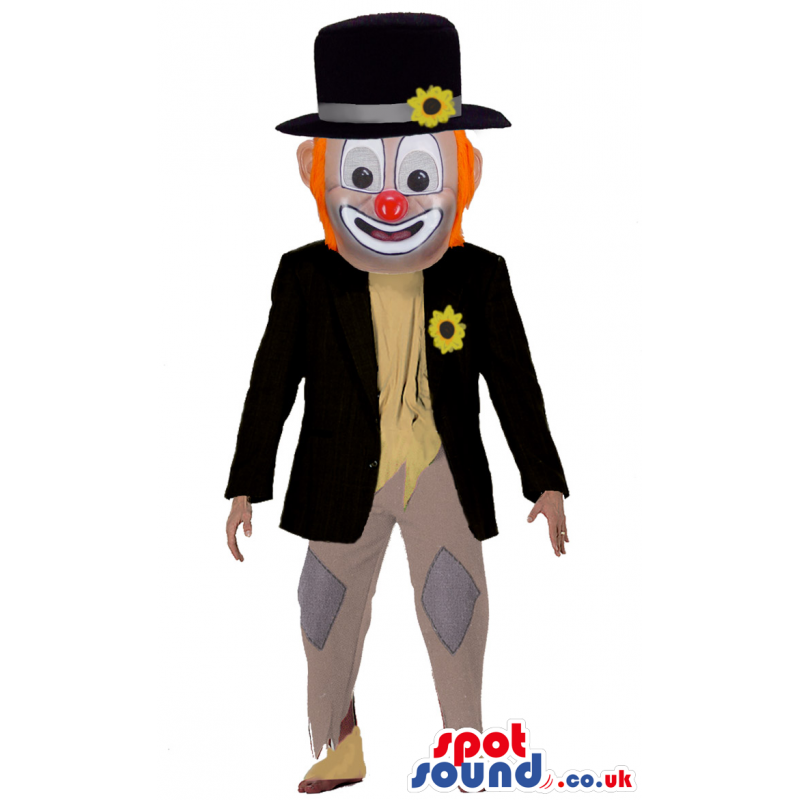 Elegant Clown Character Mascot With Orange Hair And Red Nose -