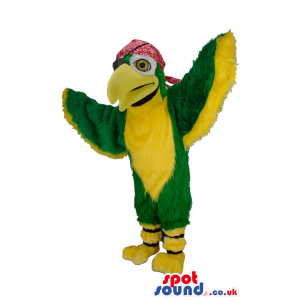 Green And Yellow Parrot Plush Mascot With An Eye-Patch - Custom