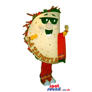 Mexican Taco Mascot Wearing Sunglasses And Mariachi Garments -