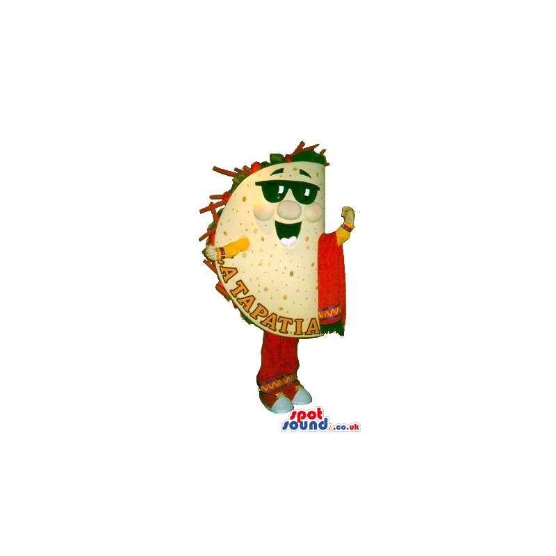 Mexican Taco Mascot Wearing Sunglasses And Mariachi Garments -