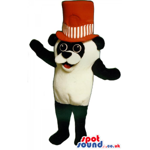 Cute Panda Bear Animal Plush Mascot Wearing A Big Red Hat -