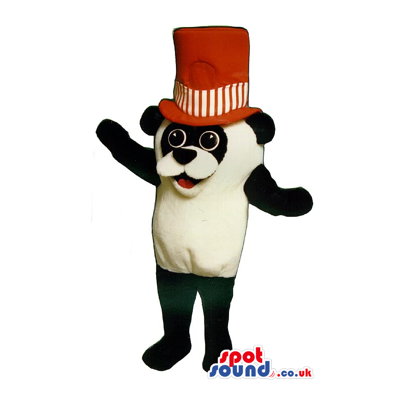 Cute Panda Bear Animal Plush Mascot Wearing A Big Red Hat -