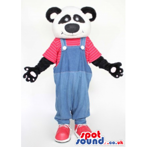 Cute Panda Bear Animal Plush Mascot Wearing Red And Blue