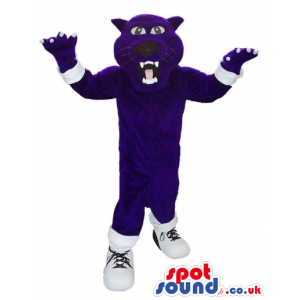 Angry All Dark Blue Bear Animal Plush Mascot Wearing Sneakers -