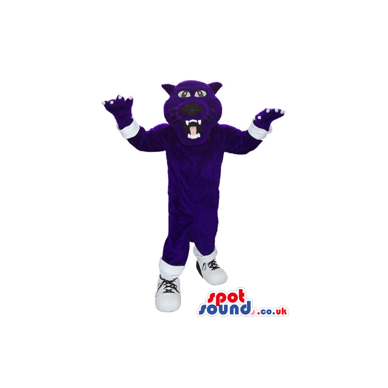 Angry All Dark Blue Bear Animal Plush Mascot Wearing Sneakers -