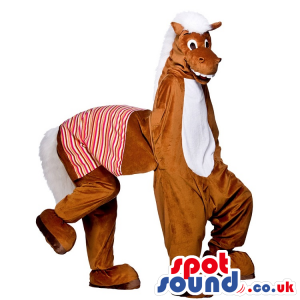 Brown Donkey Plush Mascot On All-Fours Or Two People Costume -