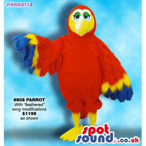 Funny Red Parrot Plush Mascot With Blue And Yellow Wings -