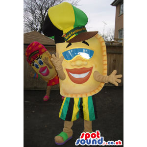 Cool Jamaican Patty Snack Mascot Wearing A Big Hat And