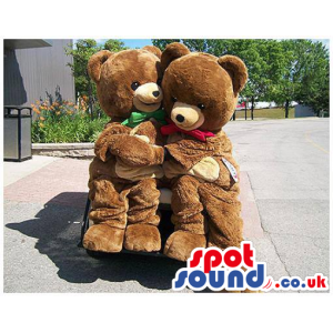 Brown Teddy Bear Plush Mascot Couple With Colorful Ribbons -