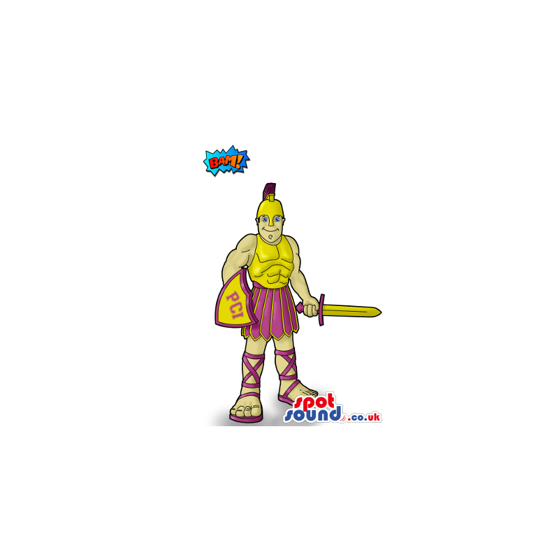 Customizable Yellow Gladiator Human Mascot Drawing Design -