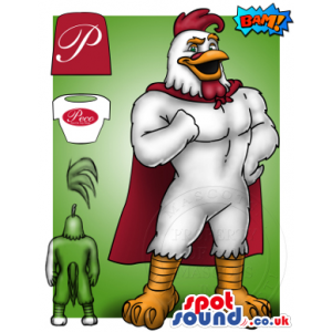 Customizable Strong Rooster With A Cape Mascot Drawing Design -