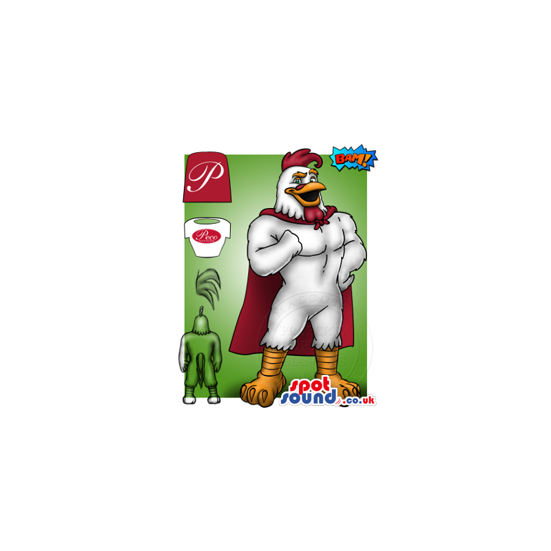 Customizable Strong Rooster With A Cape Mascot Drawing Design -