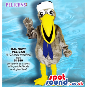 Grey Pelican Bird Plush Mascot Wearing Sailor Garments - Custom