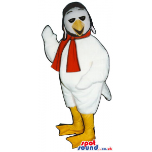 Customizable White Bird Plush Mascot Wearing Pilot Garments -
