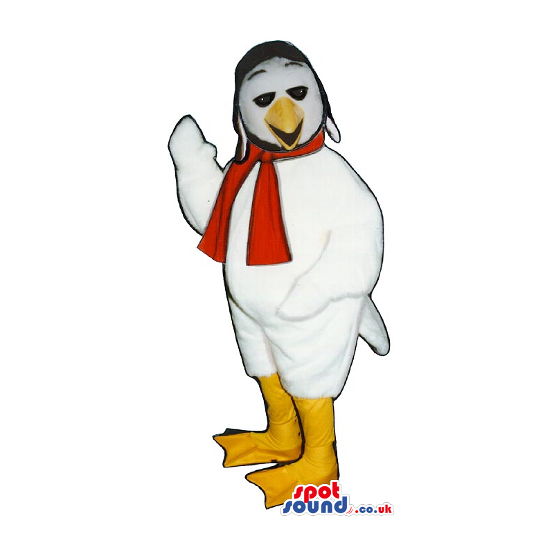 Customizable White Bird Plush Mascot Wearing Pilot Garments -