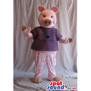 Customizable Cute Pig Plush Mascot Wearing Pajamas. - Custom