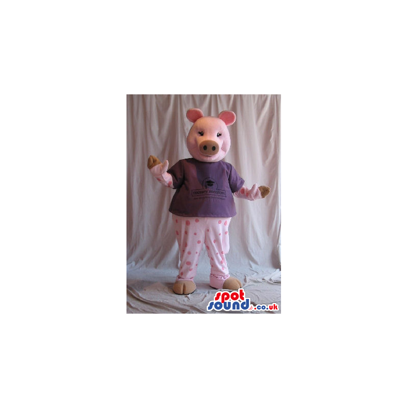 Customizable Cute Pig Plush Mascot Wearing Pajamas. - Custom