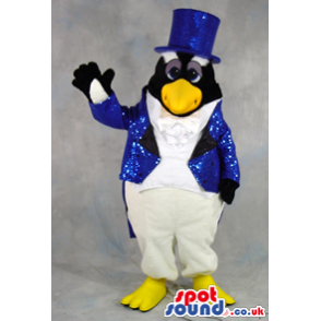Funny Penguin Plush Mascot In Blue Glitter Magician Garments -