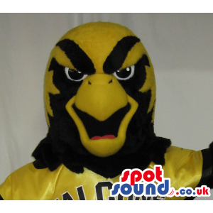 Black And Yellow Eagle Plush Mascot Wearing Sports Clothes -