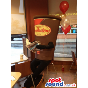 Brown Big Coffee Cup Mascot With A Logo And No Face - Custom