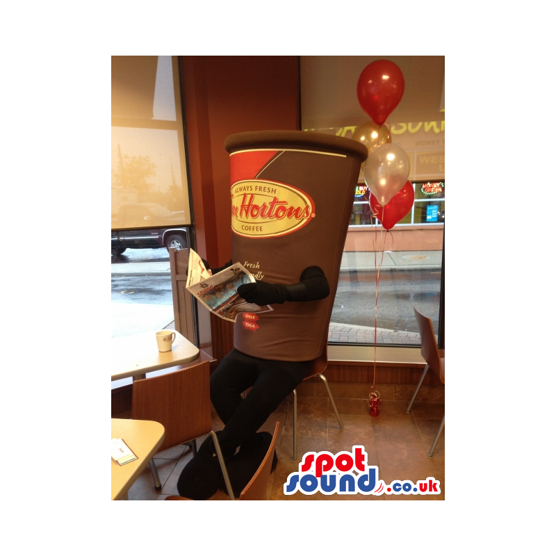 Brown Big Coffee Cup Mascot With A Logo And No Face - Custom