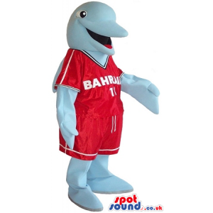 Grey Dolphin Plush Mascot Wearing Red Basketball Clothes -