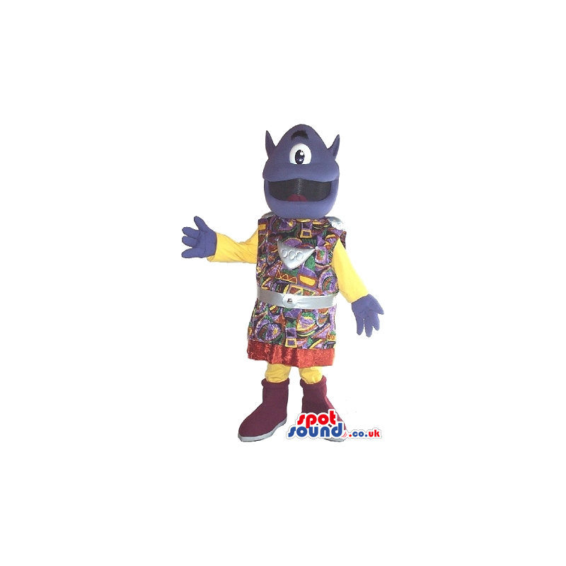 Cosmic Blue One-Eyed Creature Plush Mascot In Colorful Clothes