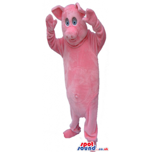 Customizable Pink Pig Mascot With Comfortable See-Through Eyes