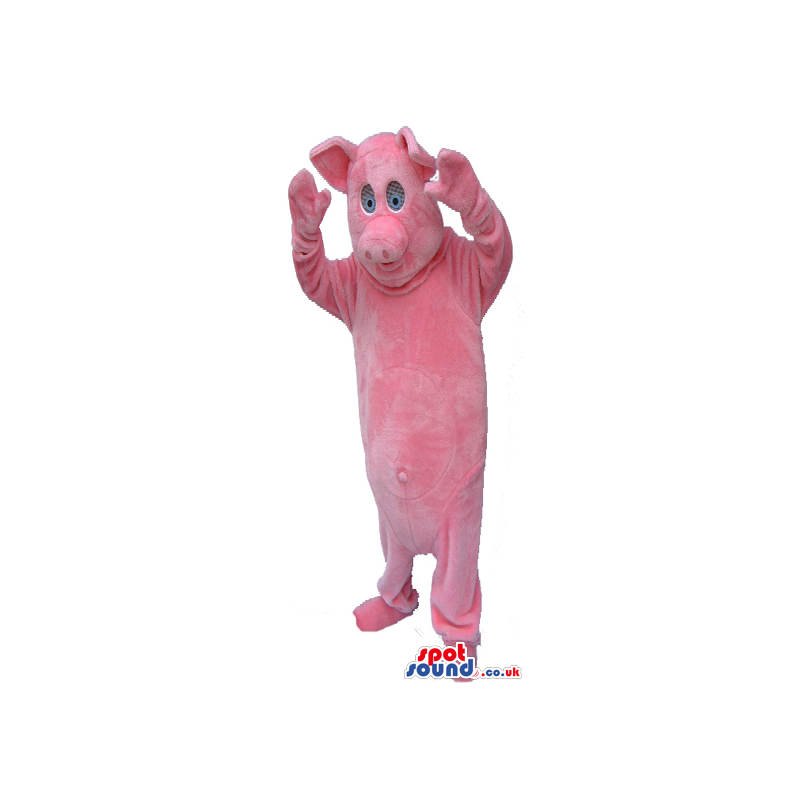 Customizable Pink Pig Mascot With Comfortable See-Through Eyes
