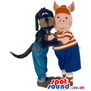 Dog And Pig Plush Mascot Couple Wearing Casual Clothes - Custom