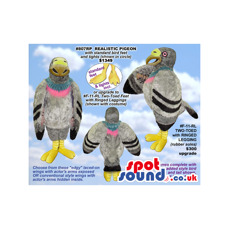 Realistic Grey Pigeon Plush Mascot With Special Wings And Legs