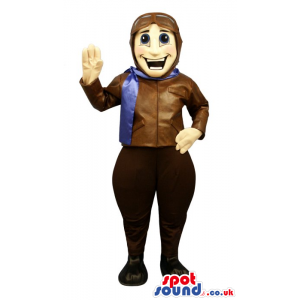 Cool Pilot Human Character Mascot Wearing A Pilot Leather